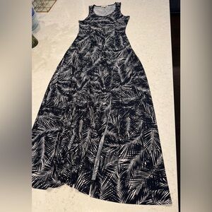 Michael Kors Navy and White Palm Leaf Maxi Dress